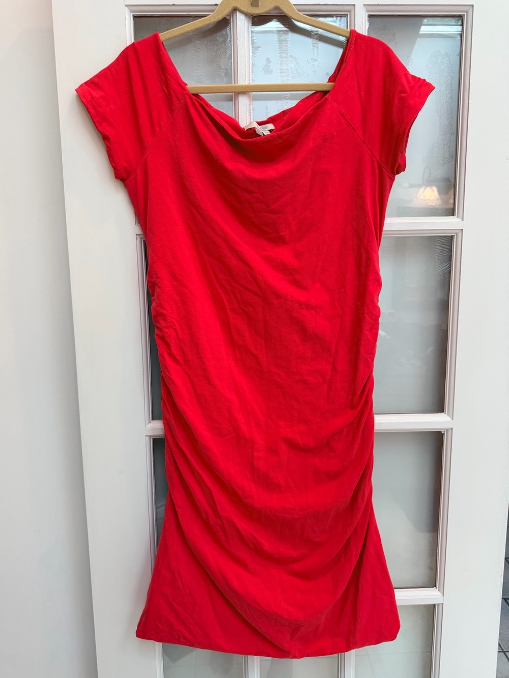 BODEN Chic Preppy Coral Ruched T Shirt Midi Dress Stretchy Size 14 US